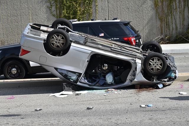 Car flipping over on the road