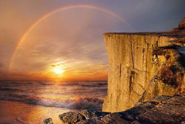 A rainbow encircling the sun is a symbol of harmony and balance. 